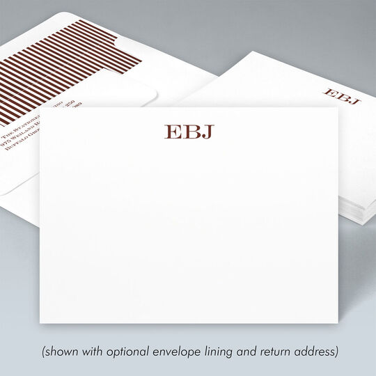 Block Initials Flat Correspondence Note Cards - Raised Ink